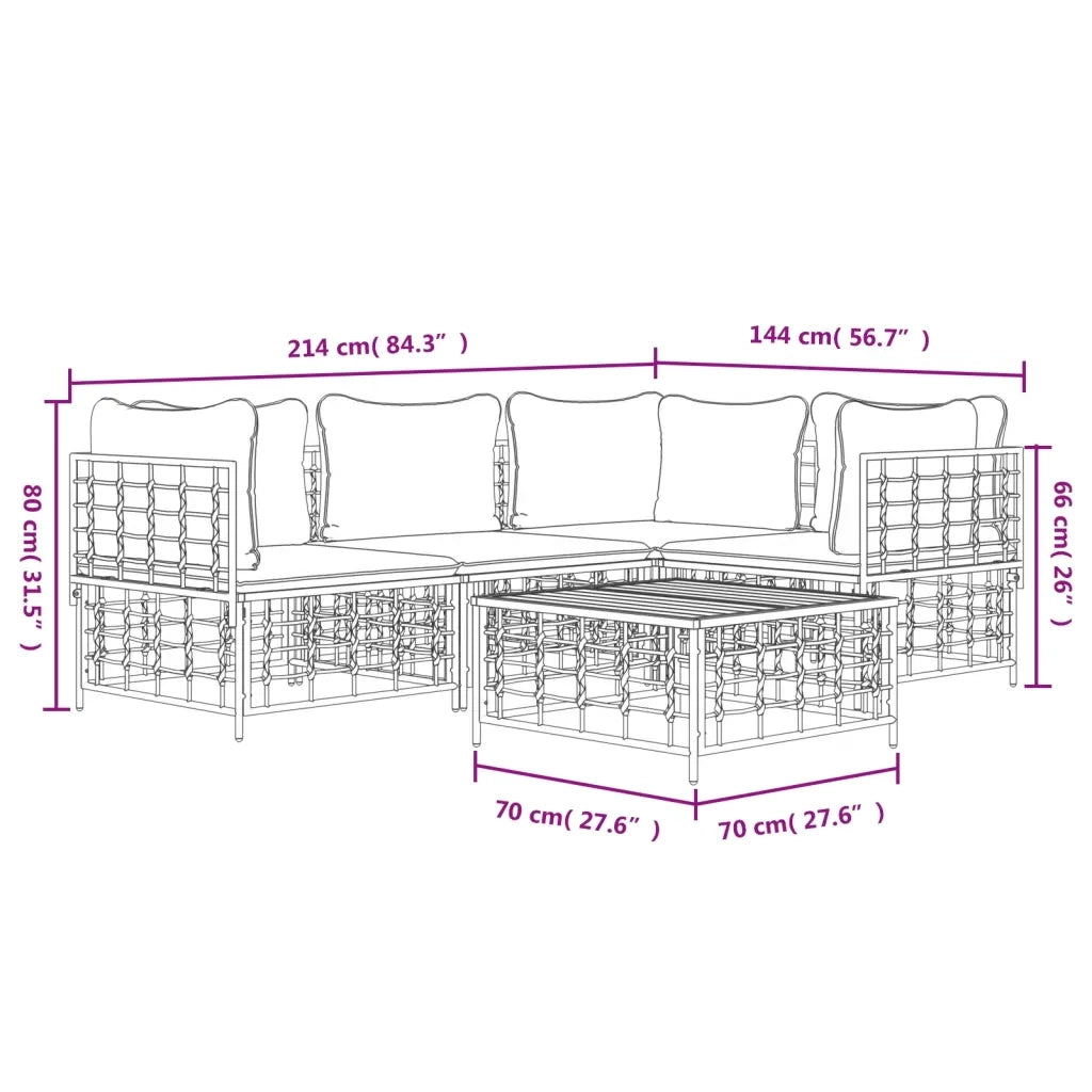 Set Divani da Giardino 5 pz | Set Salotto da Giardino con Cuscini Antracite in Polyrattan