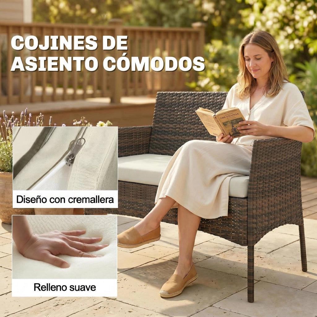 Set giardino in polyrattan con divano, poltrone e tavolino vetro ¨C zephmum ¨C marrone