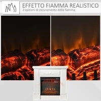 Camino Elettrico da Terra 1800W con Effetto Fiamma, Telecomando, Timer e Temperatura Regolabile, Bianco