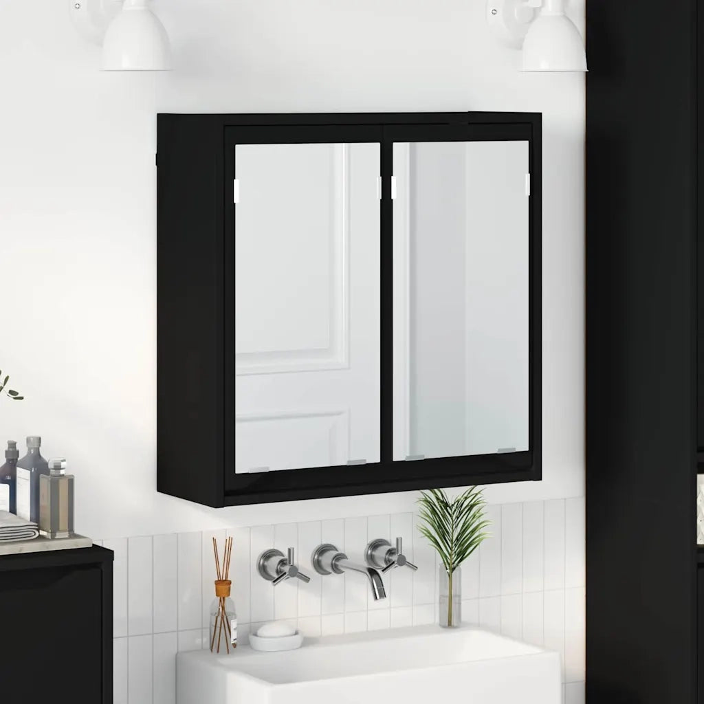 Mobiletto per specchio da bagno con porta Nero 60 x 20 x 60 cm