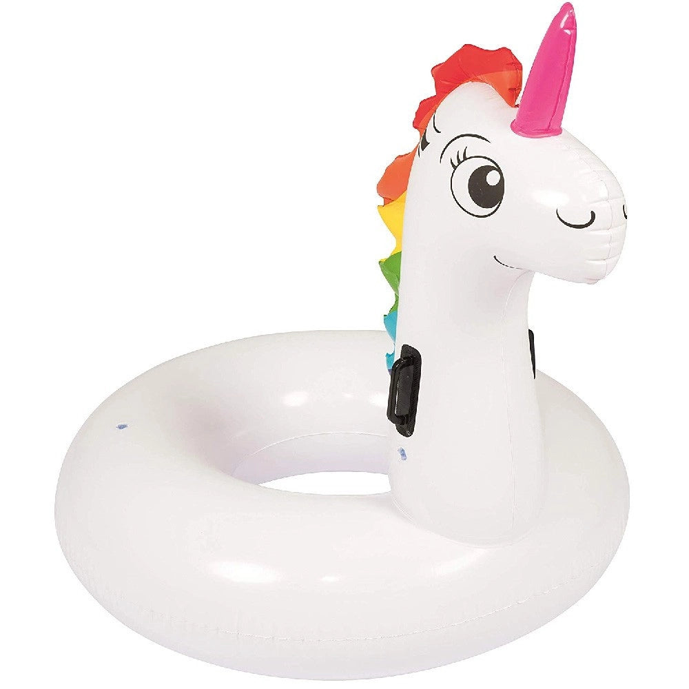 Trade Shop - Salvagente Unicorno Cavalcabile Bianco Arcobaleno Ciambella 136 X 131 Cm -
