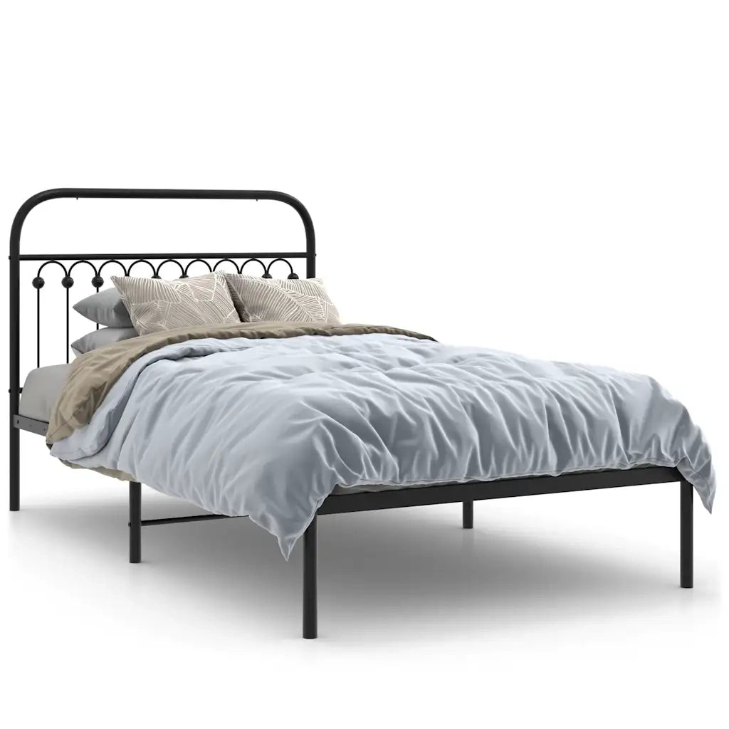 Letto singolo | Letto per adulti | Giroletto con Testiera in Metallo Nero 107x203 cm