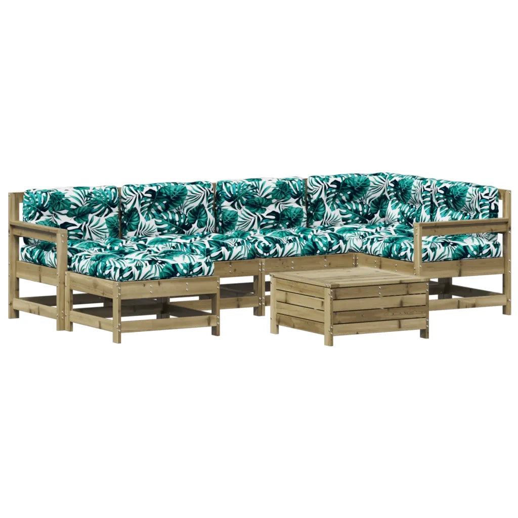 Set Divani da Giardino 7pz con Cuscini Legno Impregnato di Pino