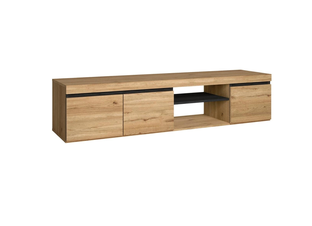 Mobile TV mod NATURALE , 160x40x41cm, colore Rovere e Nero, 2 porte e 2 comparti RF891