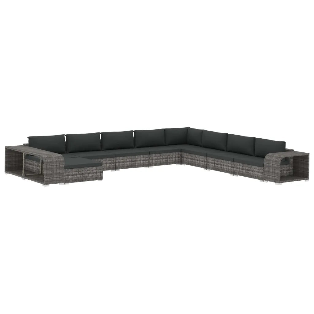 Set Divani da Giardino 11 pz con Cuscini in Polyrattan Grigio 46828