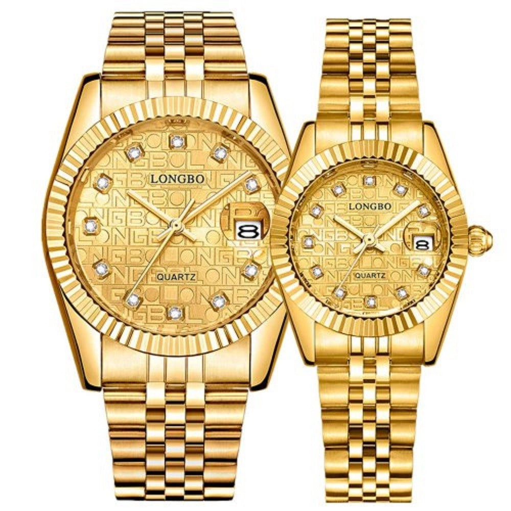 Trade Shop - Orologio Da Uomo Donna Longbo 80435 In Acciaio Con Strass Impermeabile Dorato -