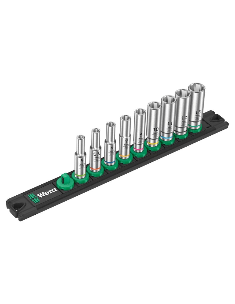 Set di 9 bussole lunghe Zyklop 1/4" WERA Nuss-Magnetleiste A Deep 1