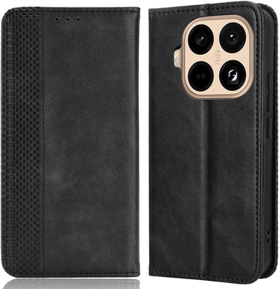 Portamonete in pelle premium PU, TPU resistente al shock, fodero vintage per smartphone, slot per carte, chiusura magnetica, standard di chiusura, blocco RFID, nero.