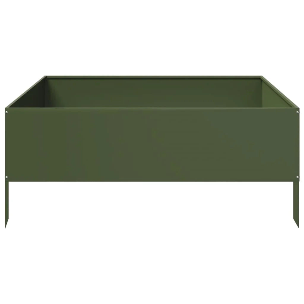 Aiuola rialzata/contenitore per piante e fiori color oliva adatta per terrazze e giardini 100 x 100 x 25 cm acciaio verde 02_0039851