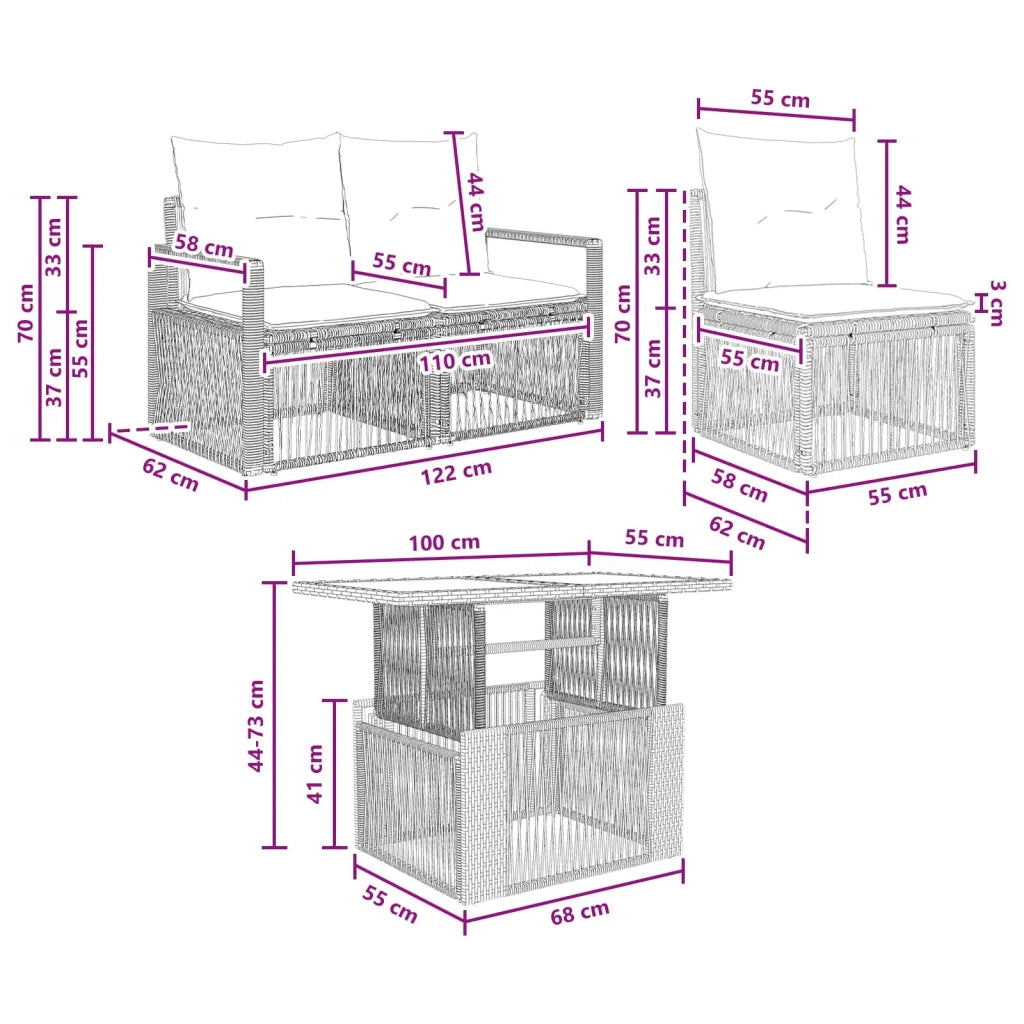 Set Divano da Giardino 8 pz Nero e Bianco Crema polyrattan 3437059