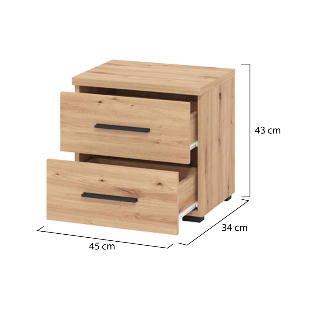Uzzano, Comodino 2 Cassetti, 44.5x33.5x43h cm Marrone Rovere Nodi