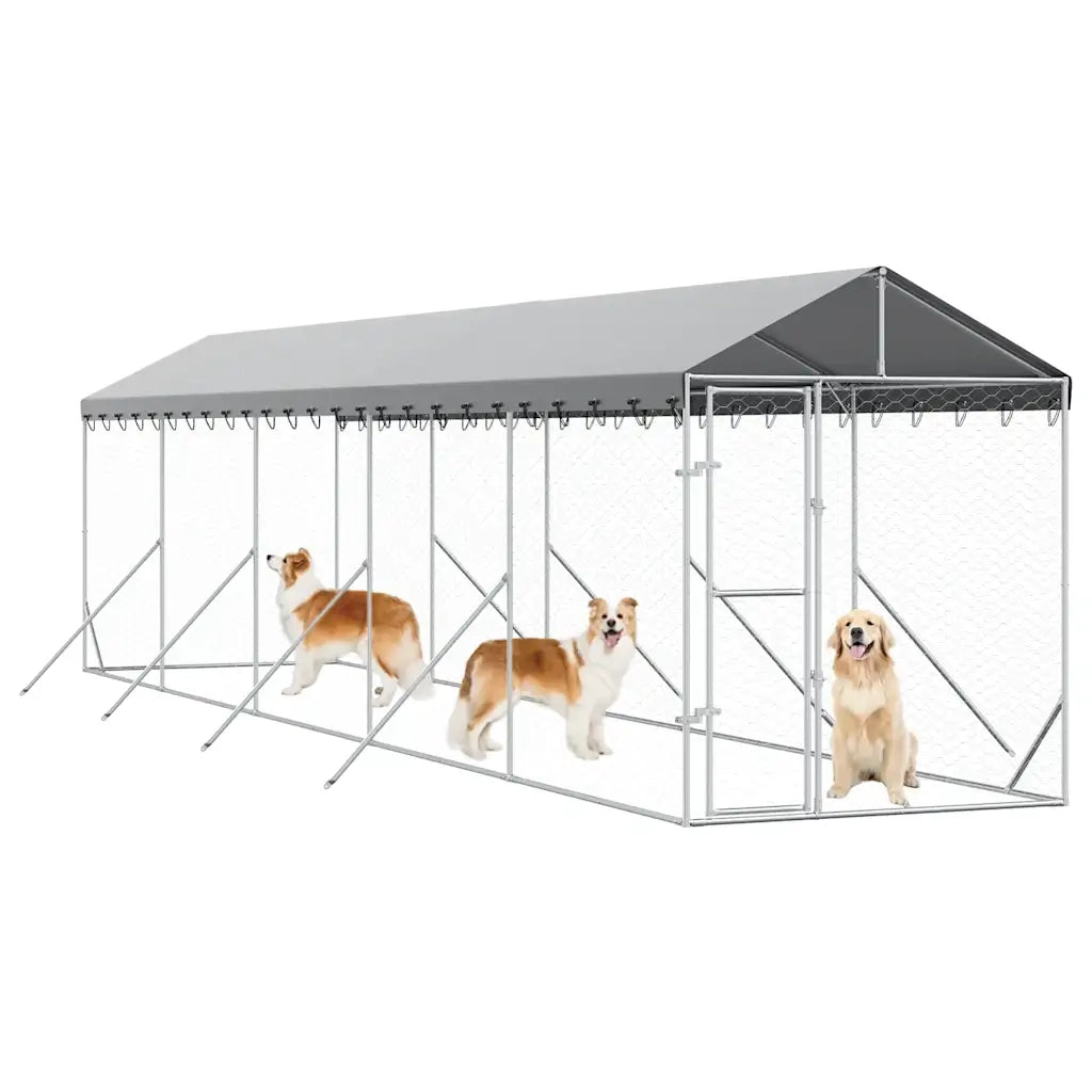 Cuccia Cani da Esterno Tetto Argento 2x10x2,5 m Acciaio Zincato 3190484