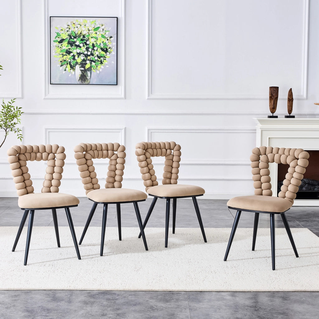 Sedie da Pranzo Set 2 Pezzi ¨C MINIMAL ¨C Velluto Cammello, Gambe in Metallo Nero, Schienale Design
