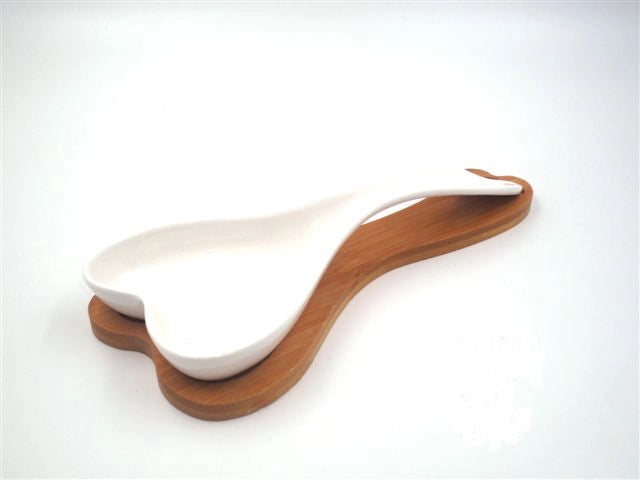 Poggiamestolo in Ceramica Forma Cuore Base in Legno 24 cm