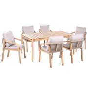 Set da pranzo da giardino con 6 sedie e tavolo in legno di acacia marrone chiaro, piano rettangolare, stile rustico, per esterni