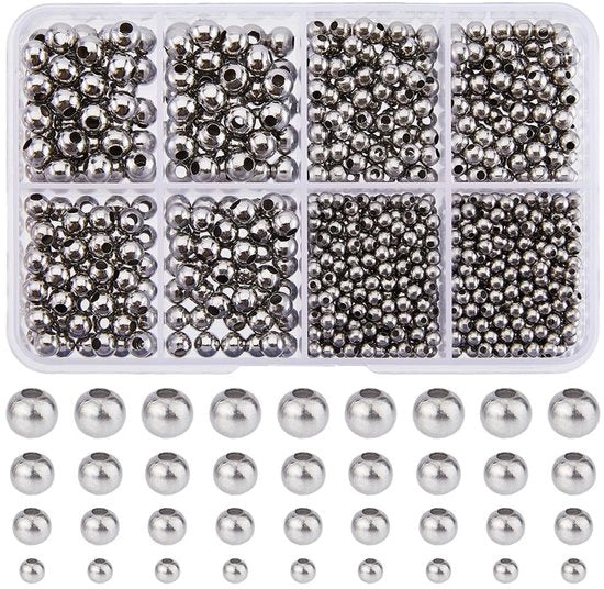 Kralen rotondo 880 pezzi - Bal Kralen rotondo - Bal Kralen in acciaio inossidabile - Bal Kralen di allineamento - Accessori per creare gioielli - Diametro: 1/1,5/2/2,4 mm