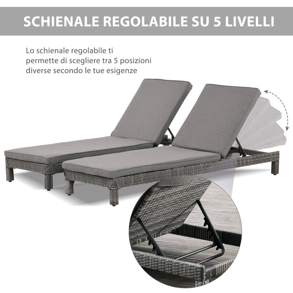 Sdraio da Giardino Set 2 ¨C Zephmum ¨C Cuscini Imbottiti Grigio Regolabili