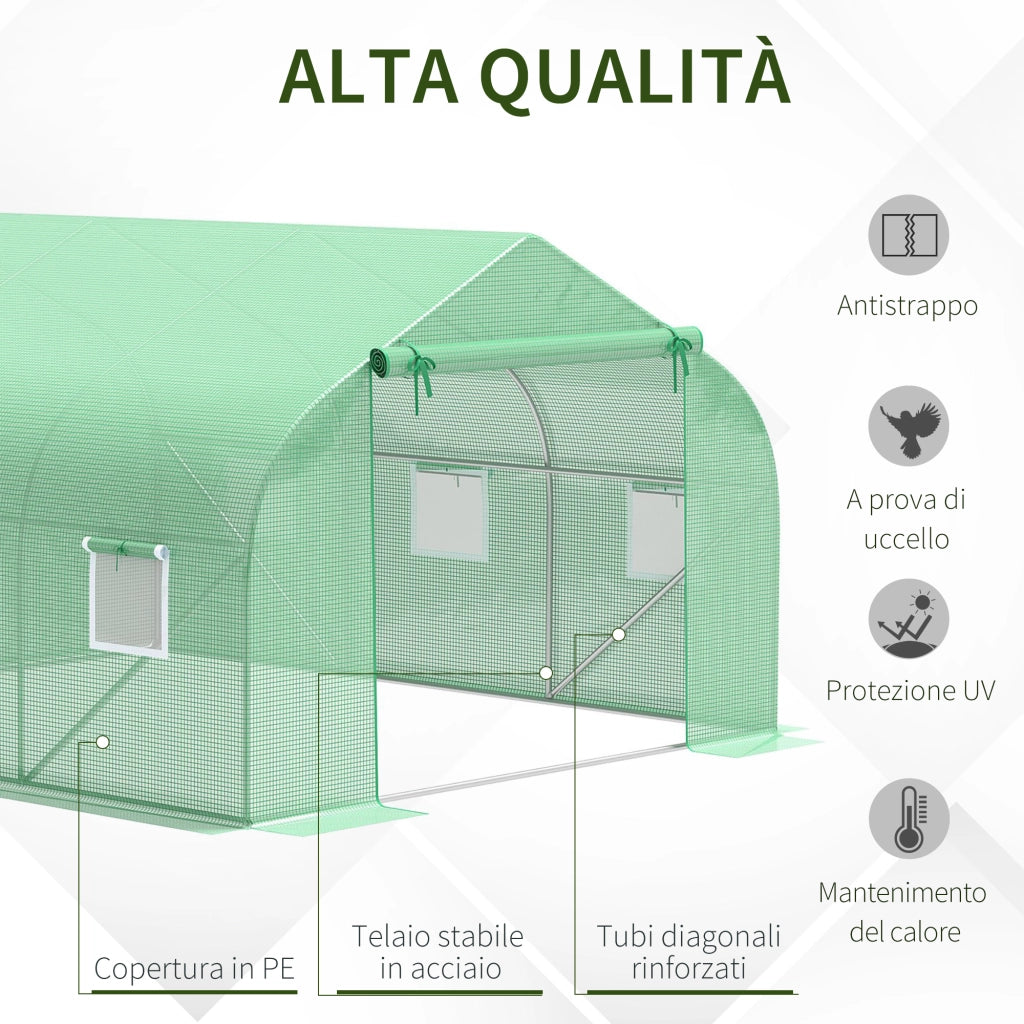 Serra da Giardino con Tetto Spiovente ¨C zephmum ¨C Verde 3.5x3x2m PE