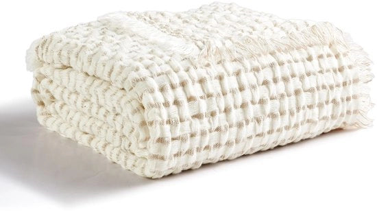 Tappeto Wafel Plaid - 127 cm x 152 cm - Ivoirino - Comodo e Soffice - Ideale per Soggiorno e Letto - Perfetto per Viaggi