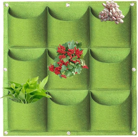 Zakche di piante appese, 9 contenitori, contenitori di piante appesi verticali per installazione a parete, contenitori verdi di fiori verticali per interni e esterni, contenitori di stoccaggio per contenitori di piante (colore verde).
