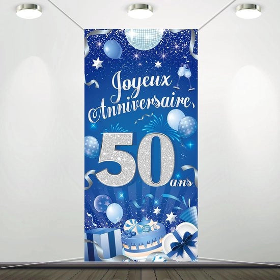Decorazione per Parete 50 Anni - Decorazione per Festa - Zaffiro Blu - 185 x 90 cm