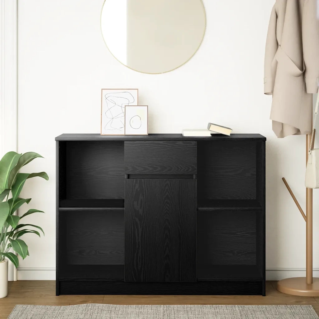 Credenza con Cassetto-Buffet-Armadio da cucina Rovere Nero 101x35x76cm Legno Multistrato