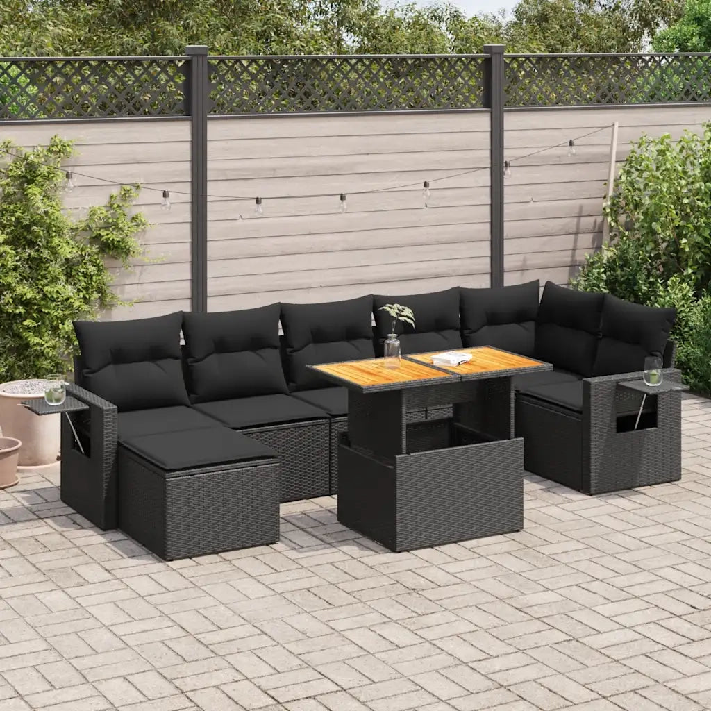 Set Divani da Giardino con Cuscini 8 pz Nero in Polyrattan 3327177