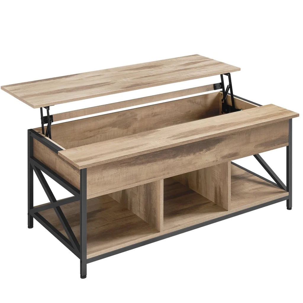Tavolino da caffè/tavolo da soggiorno con piano sollevabile 60 x 120 x 62 cm con vano portaoggetti aperto e scomparto nascosto marrone 12_0007477