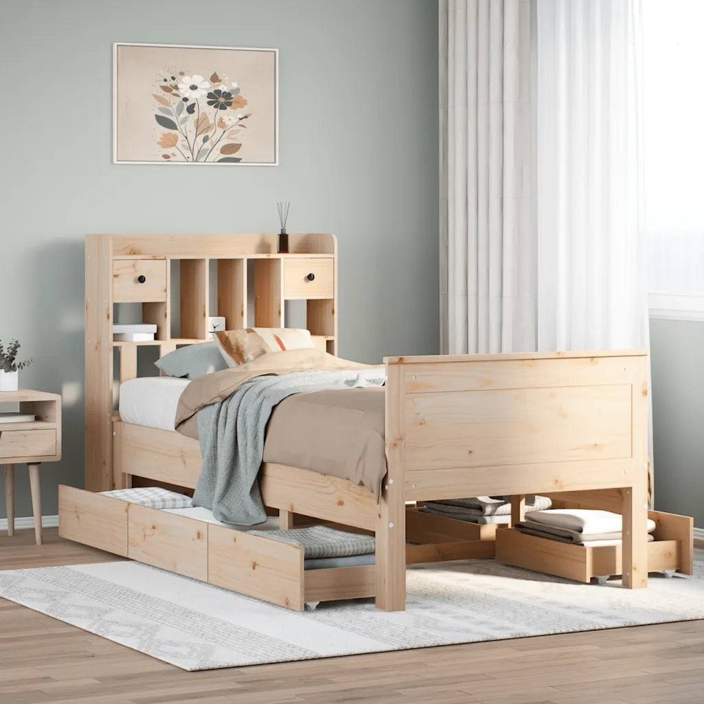 Letto Libreria senza Materasso 90x190 cm Legno Massello Pino 3308942