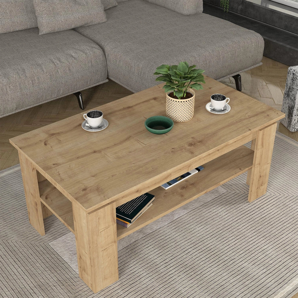 Tavolino Centrale da Caffè Krirdfjos con Ripiano 110x60x47 cm - Effetto Rovere Zaffiro [en.casa]