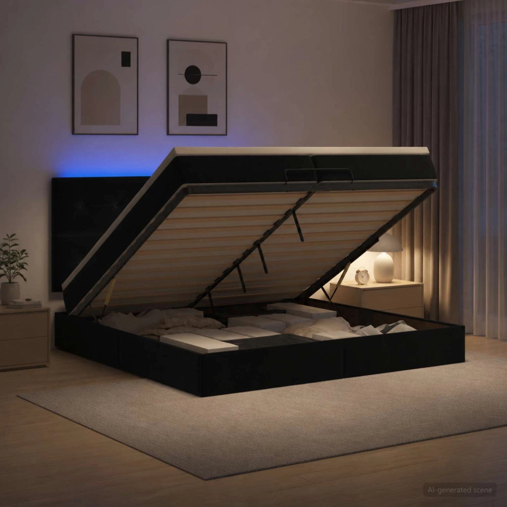 Letto Ottomano con Materasso e LED Nero 200 x 200 cm Velluto 3458327