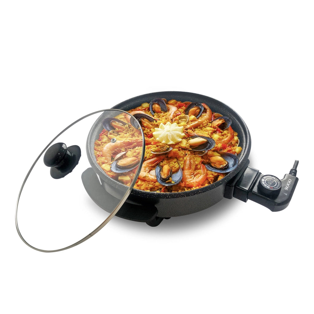 Padella elettrica multicooking antiaderente, diametro 32cm con coperchio vetro, termostato 240°C 1500W cucina - SOGO