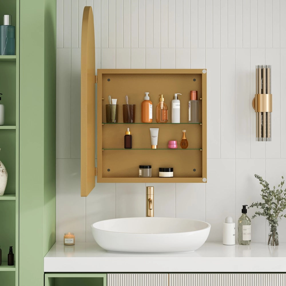 Armadietto Specchio con Ripiani Regolabili a Muro ¨C MINIMAL ¨C Oro