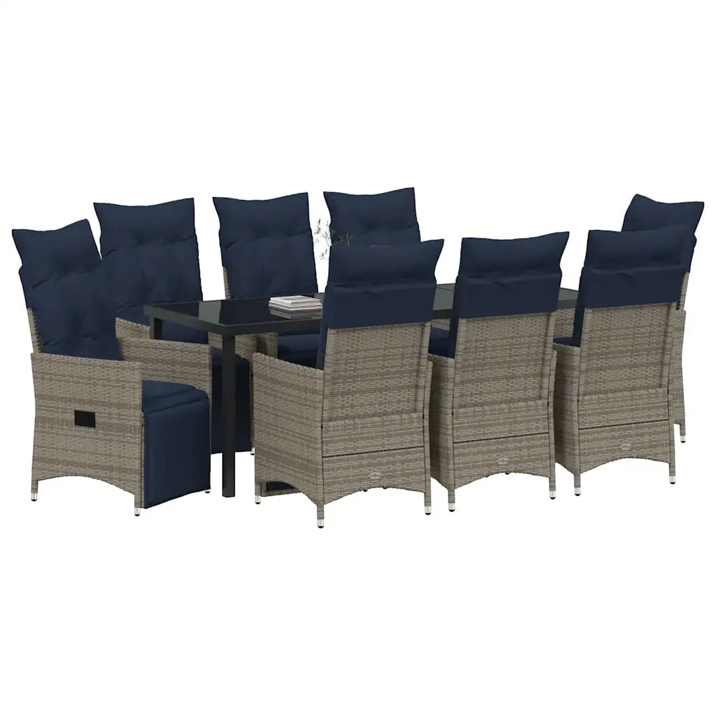 Set di tavolo e sedie con cuscino 9 pcs Grigio Rattan in PE 3379603