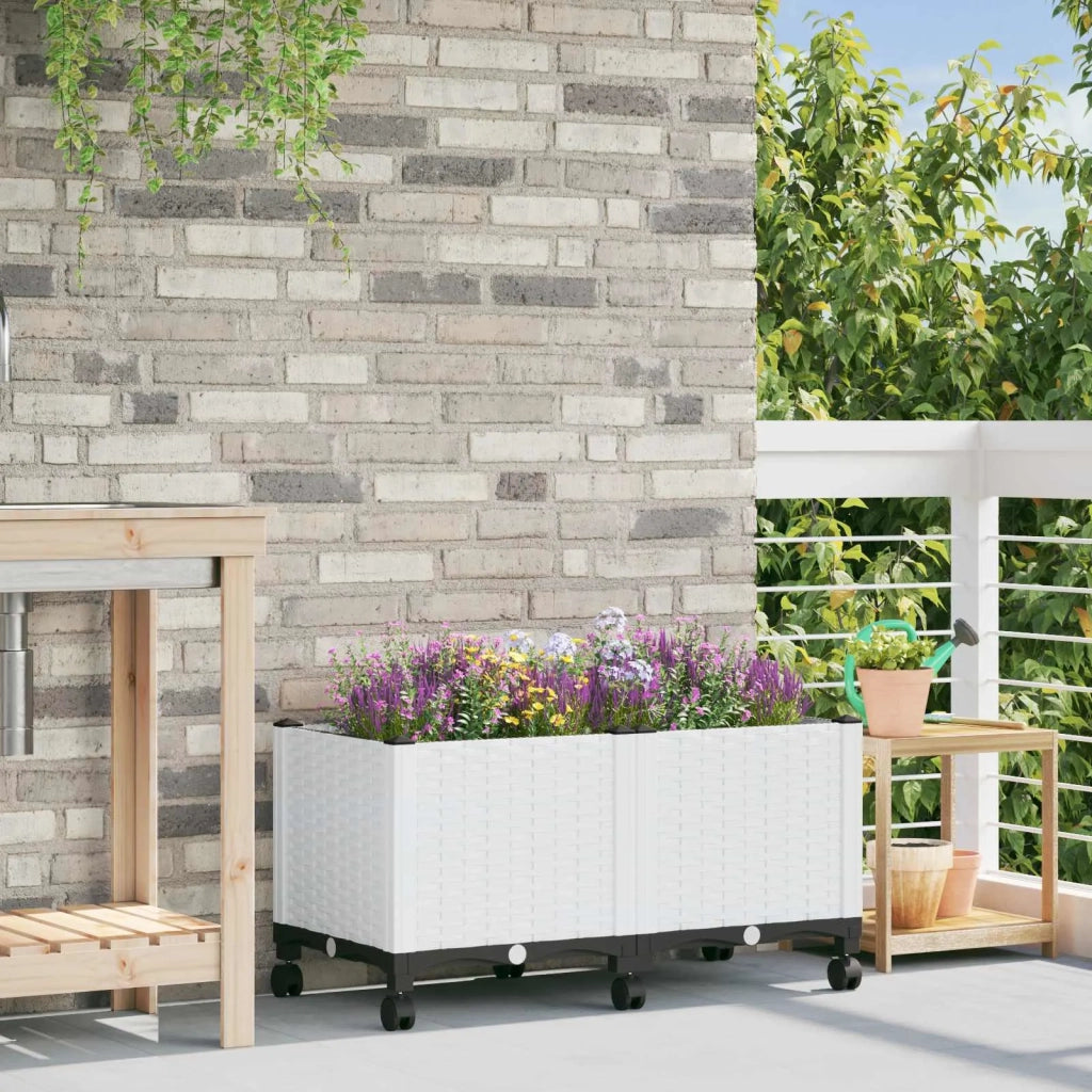 Vaso da Giardino con Ruote Bianco 80 x 40 x 48 cm PP 3422963