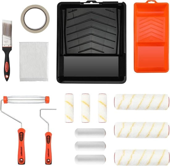 Set di pennelli per pittura per parete e decorazione con pennello per vernice, pennello a spazzola e contenitore per vernice da 16 pezzi