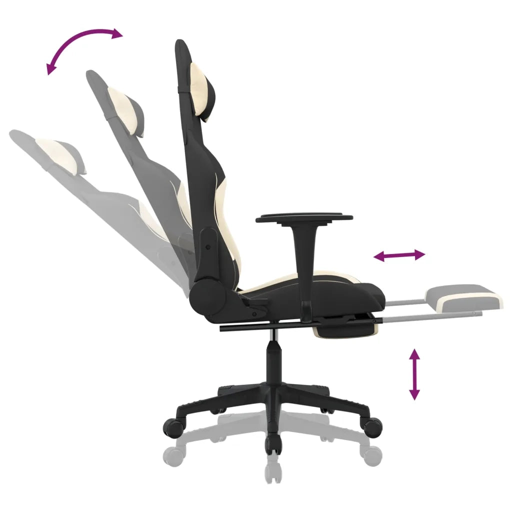 Sedia da Gaming con Poggiapiedi Nero e Crema in Tessuto cod mxl 69548