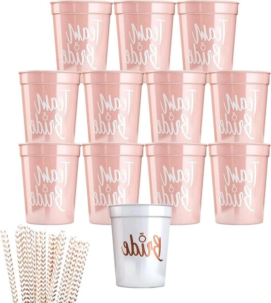 Set di 12 bicchieri per la duchessa di nozze con decorazioni di canna in rosé oro per festa di fidanzamento e cerimonia di nozze.