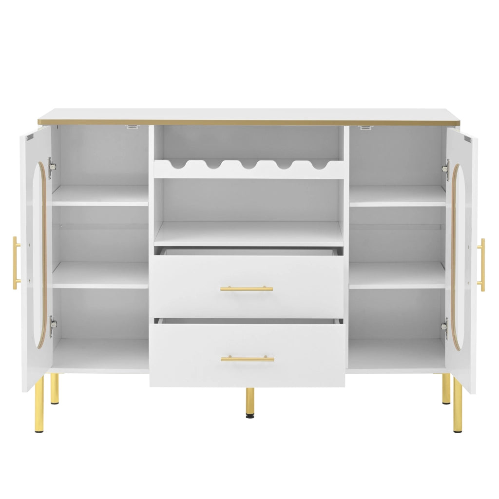 Credenza bianca con ante in vetro e cantinetta - Zephmum - Piede regolabile, ampio spazio