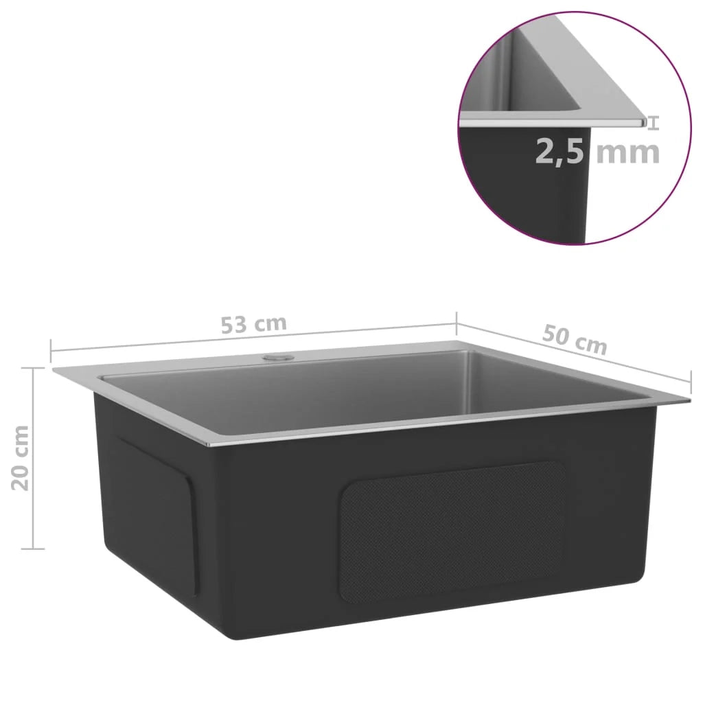 Lavello da cucina fatto a mano 53 x 50 cm acciaio inox argento 02_0002459