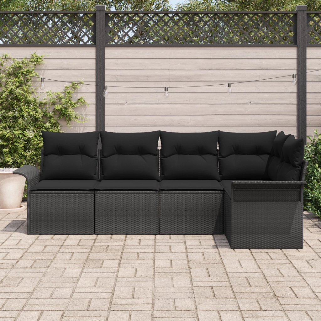 Set di Divani da Giardino  con Cuscini Nero Rattan Poli