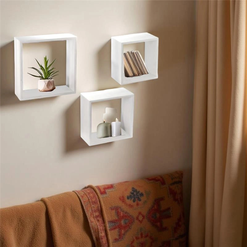SET 3 PENSILI QUADRATI IN LEGNO DA PARETE IN TRE MISURE  BIANCO LEGNO
