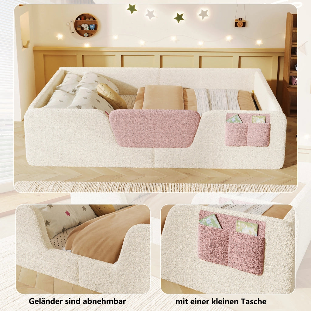 Letto imbottito con sponda 140x190 cm velluto beige