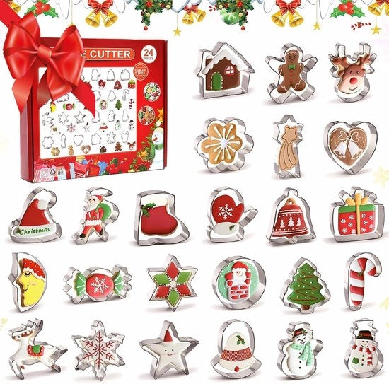 Set di 24 forme di decorazione per biscotti, mini-snipper per biscotti di Natale, acciaio inossidabile, Natale, uomo di peperoncino, fiocco di neve, stella, snipper per biscotti, forme di decorazione per biscotti Natale per la preparazione di biscotti