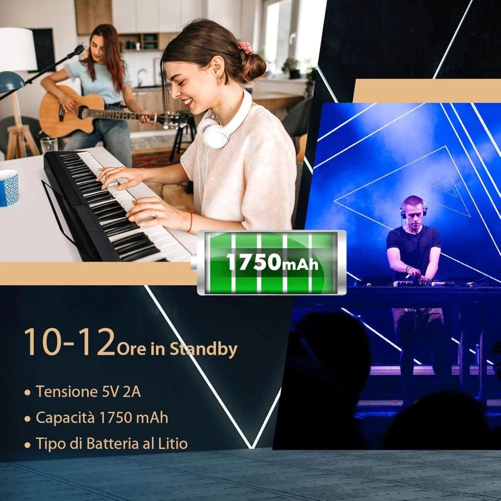 Tastiera Pianoforte Elettronica 88 Tasti, Pianoforte Digitale con Luci, Tastiera Elettronica con Borsa, 128 Ritmi e Toni, Sustain Pedale, Midi/USB/Bluetooth, per Principianti Bambini Adulti