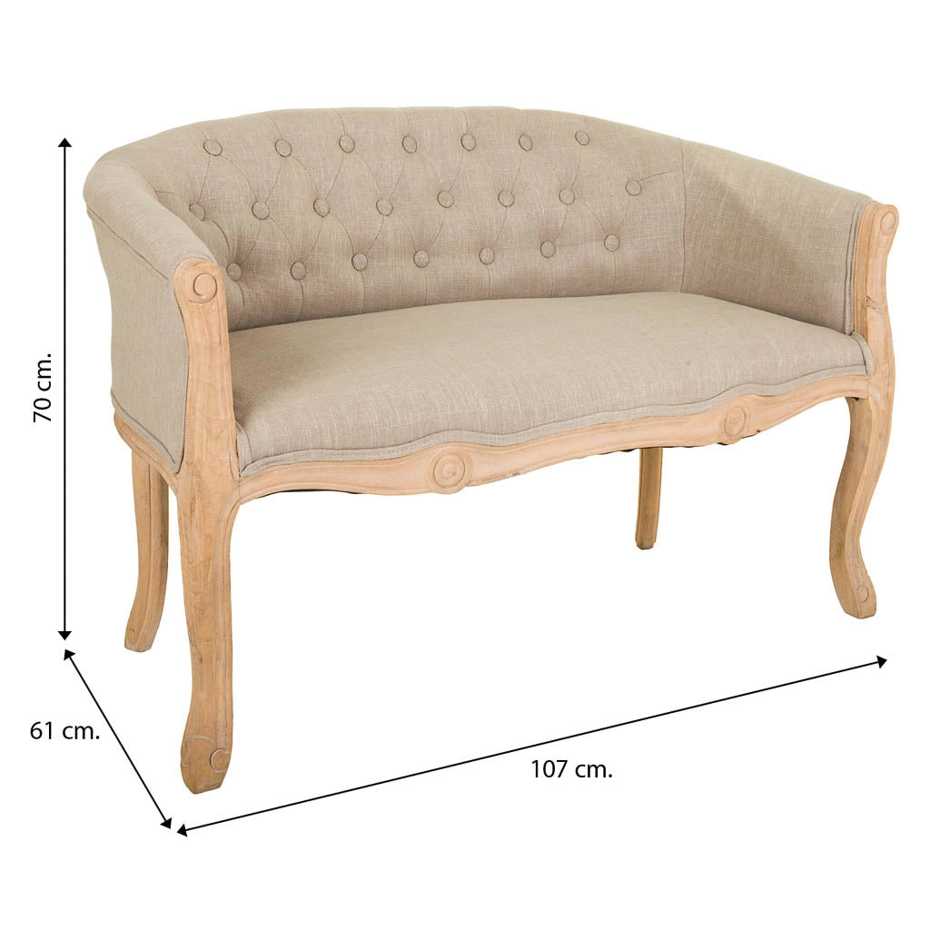 Divano in legno con rivestimento panna 107x61x70h