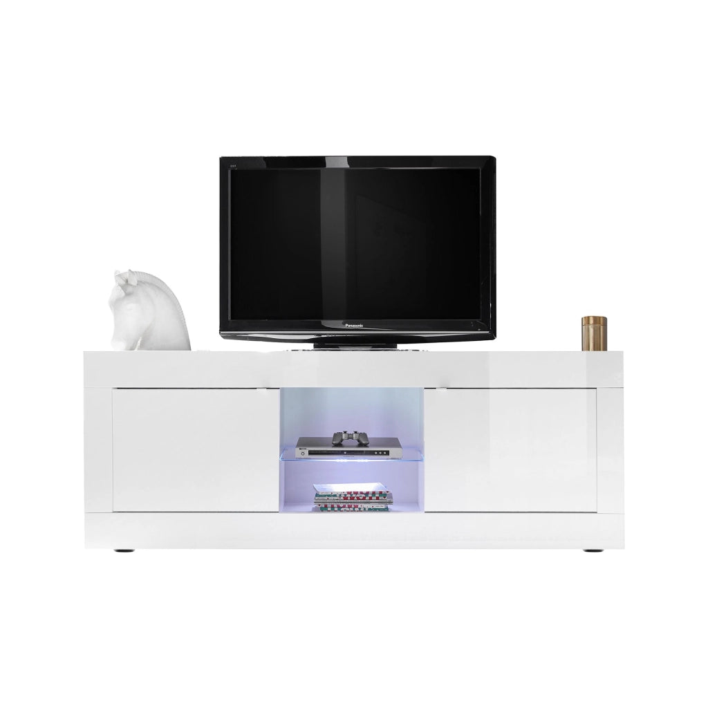 Massaia, Mobile Porta tv un Ripiano, 180x43x56h cm Bianco Lucido