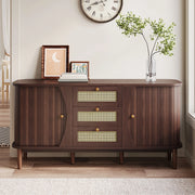 Credenza con Ante Scorrevoli, Ripiani Regolabili e Piano Arrotondato in Rattan ¨C Xylo