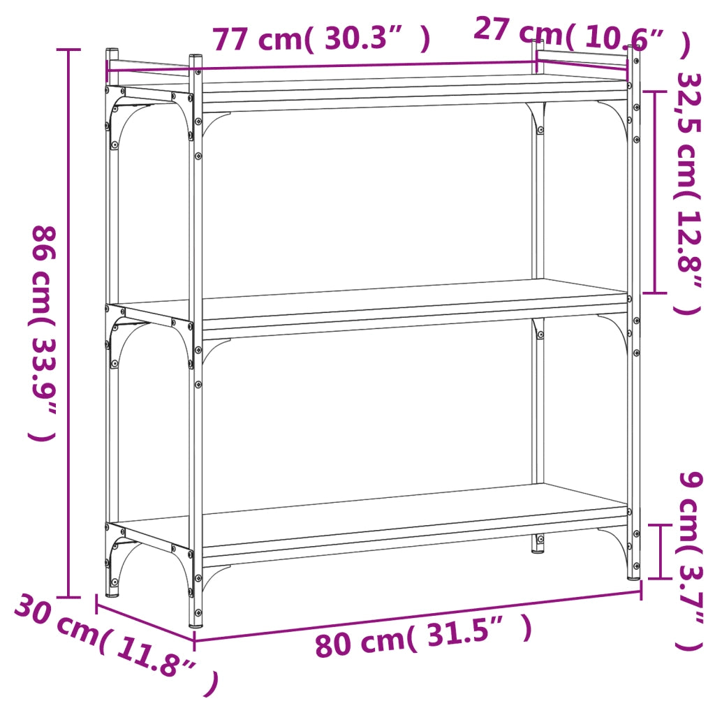 Libreria a 3 Ripiani Grigio Sonoma 80x30x86cm Legno Multistrato 837670