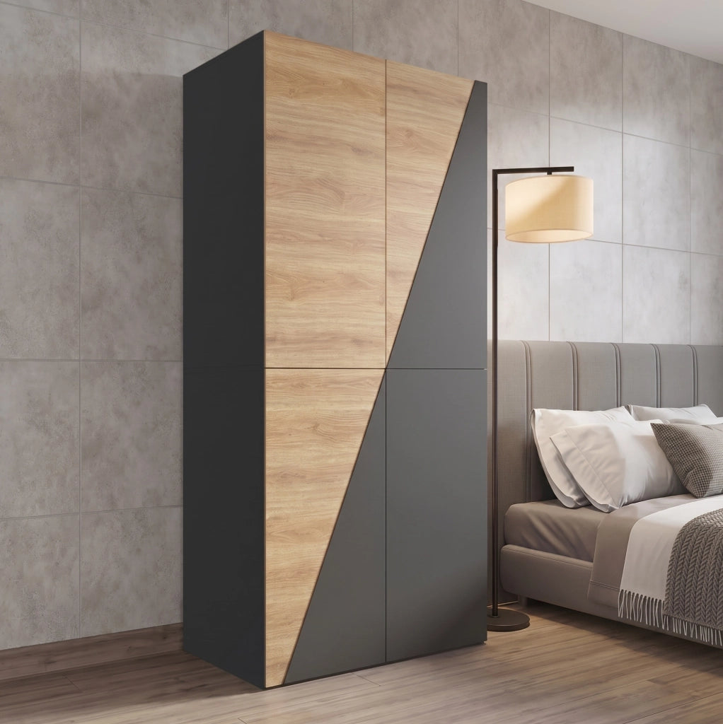 ARMADIO 90x50x200 cm con 2 Cassetti, Asta Appendiabiti e Portapantaloni